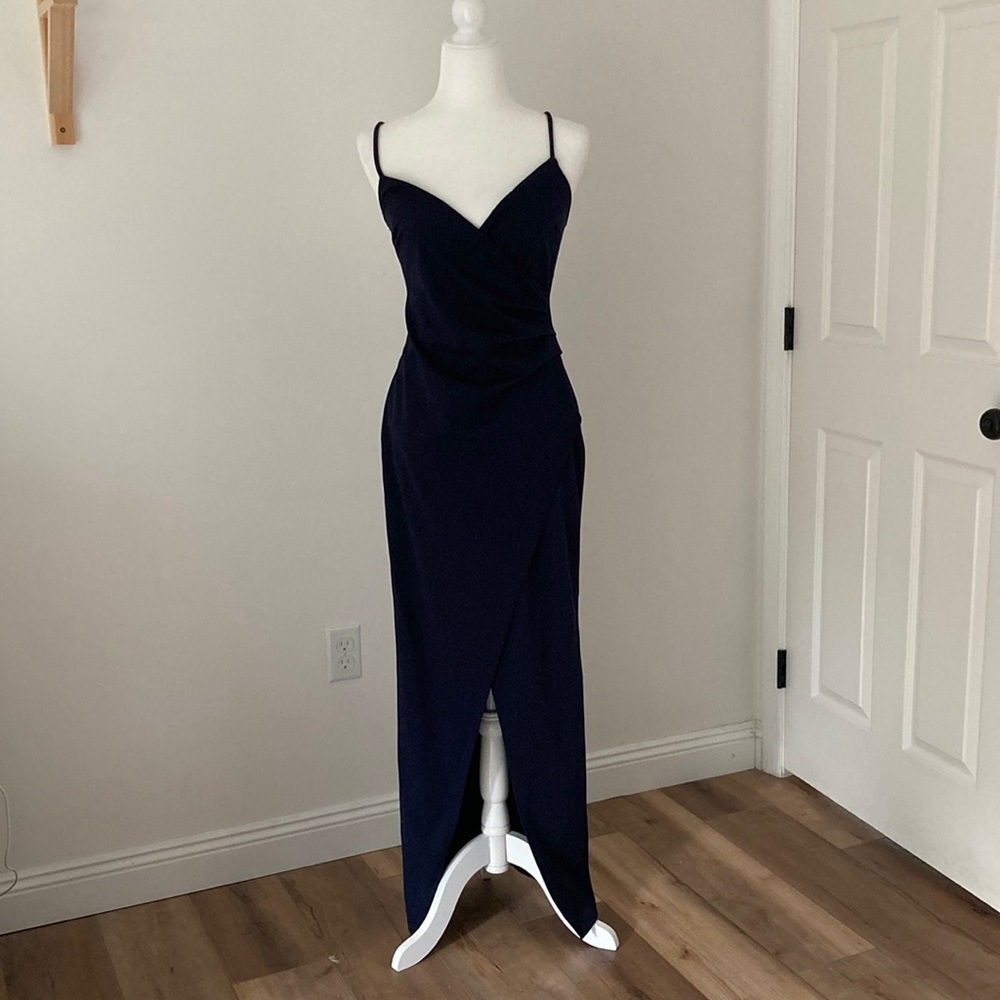 Lulus Sweetest Admirer Navy Blue Ruched Surplice Maxi Dress